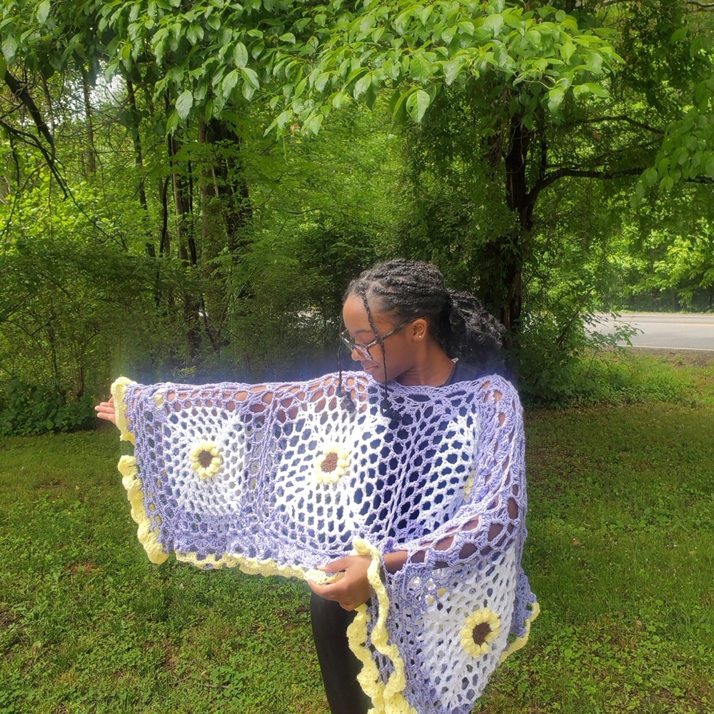 Handmade Purple and Yellow Crochet Poncho